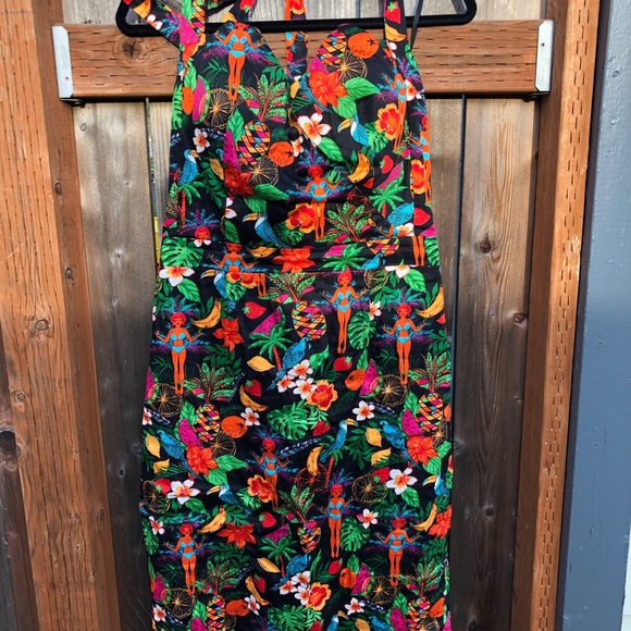 Lindy Boo Tiki Print Pencil Halter Dress US 12 - Picture 2 of 7